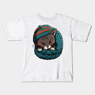 Cute Sleepy Little Kitty Cat Knitten Kitten Kids T-Shirt